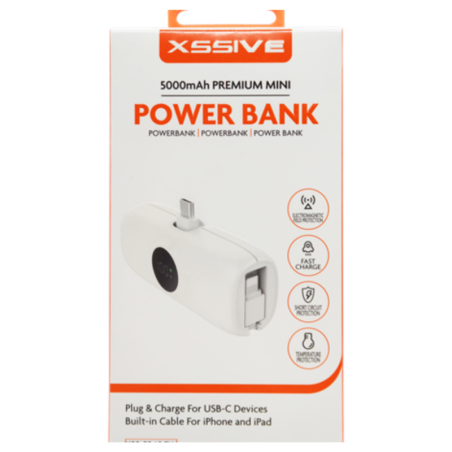 Power Bank 5000mAh pour USB-C avec Câble pour iPhone et iPad 20W XSSIVE XSS-PB40CW - Blanc